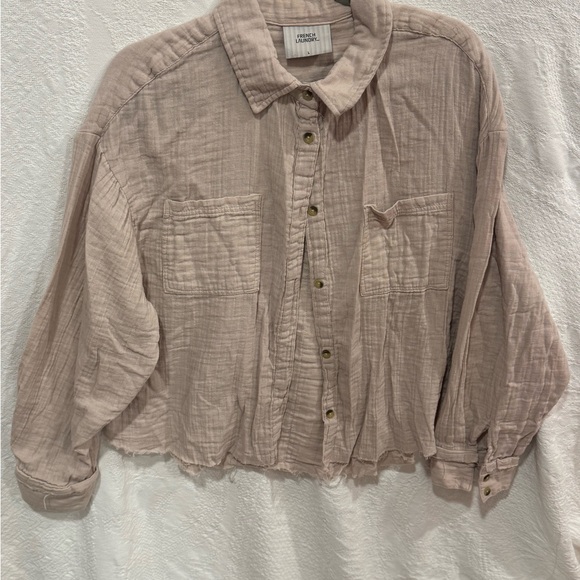 French Laundry Women’s Cream/Tan Cotton Button up T19 - Picture 2 of 4